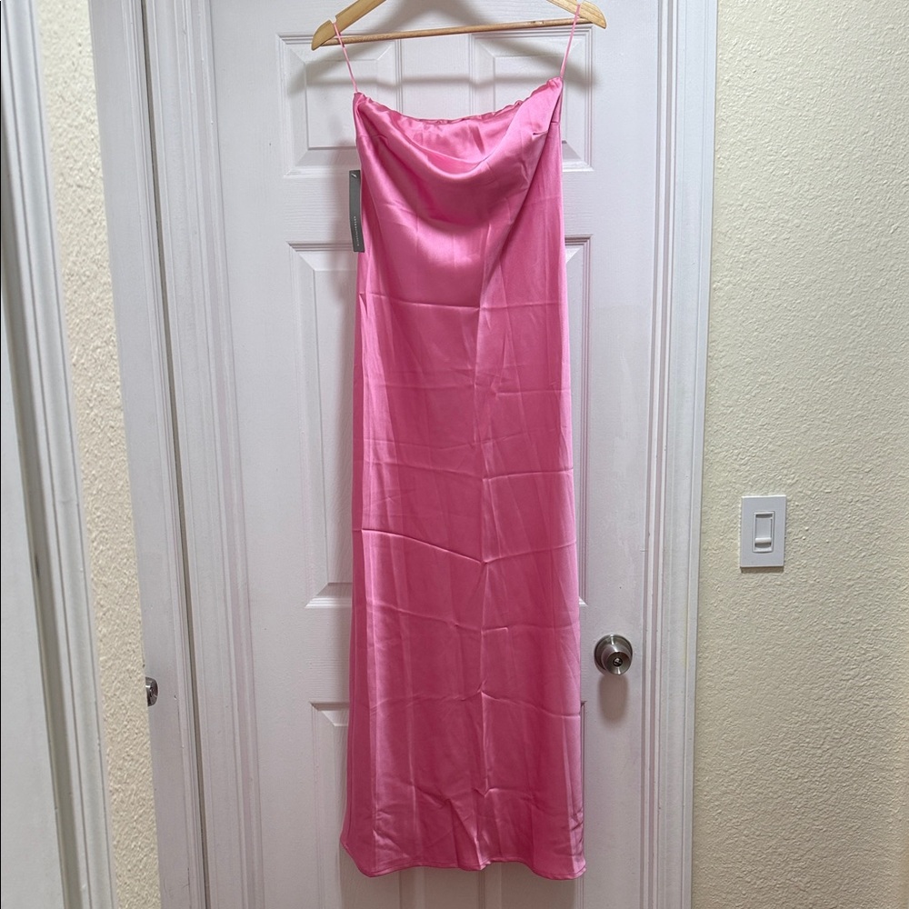NWT Anthropologie Satin Bandeau Column Pink Maxi Dress Size Small